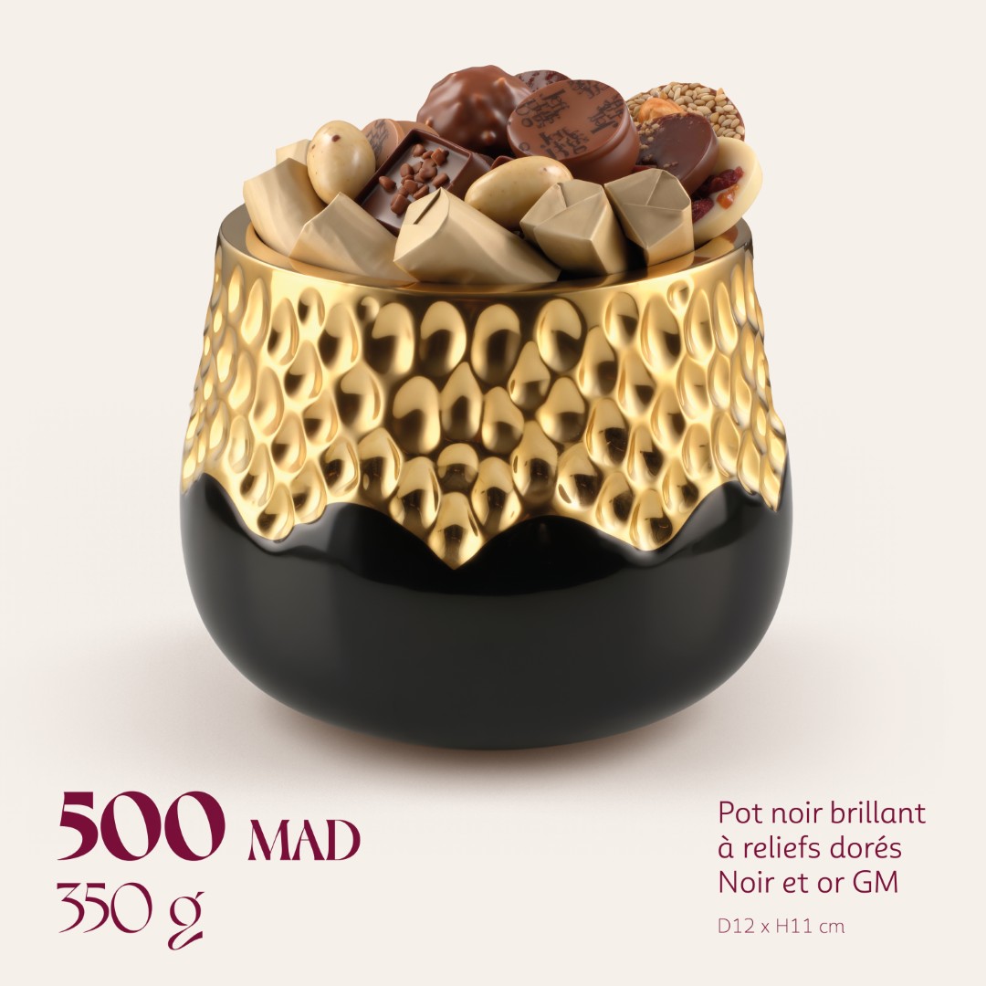 Pot noir brillant à reliefs dorés Noir et or